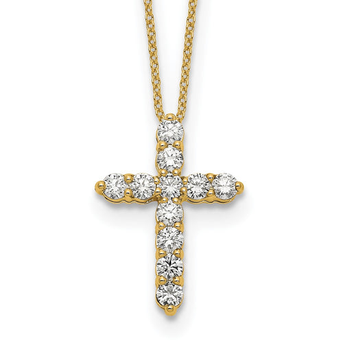 14k Polished 1 carat Diamond Cross Pendant 18 inch Necklace