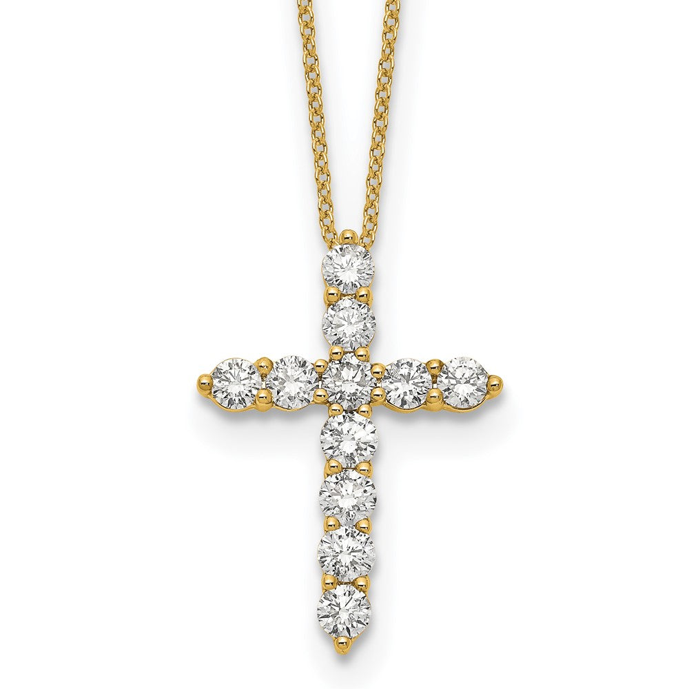 14k Polished 1.5 carat Diamond Cross Pendant 18 inch Necklace