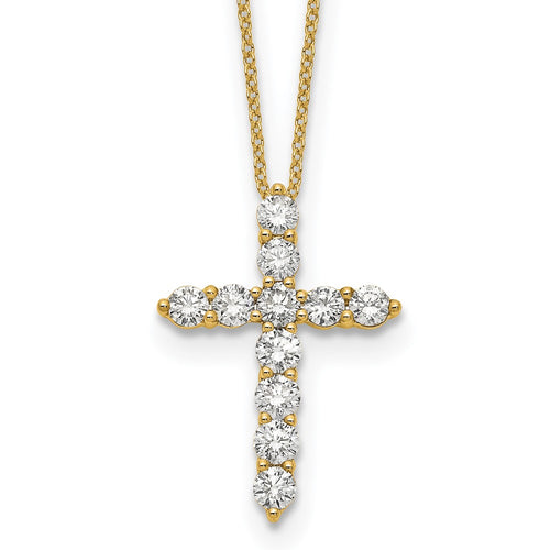 14k Polished 1.5 carat Diamond Cross Pendant 18 inch Necklace