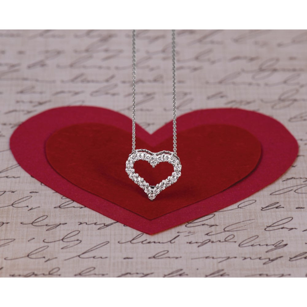 14k White Gold Diamond Heart Necklace, 18-Inch Chain - Image 4