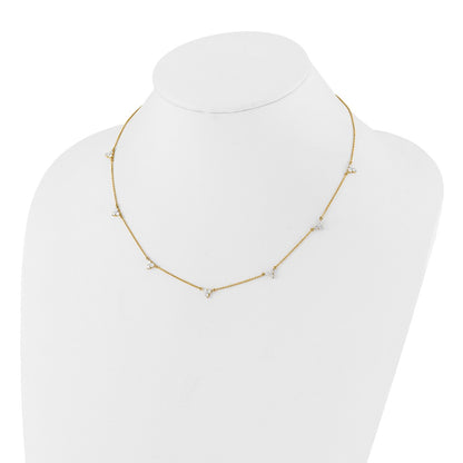 14k Complete 1 carat Diamond 3-Stone Cluster 7-Station 18 inch Necklace - View 3
