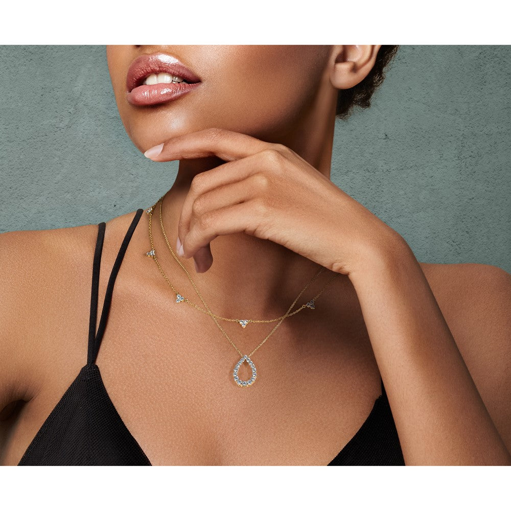 14k White Gold Diamond 3-Stone Cluster Necklace, 18 Inches - Image 6