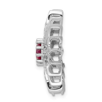 14k White Gold 3/8 carat Diamond and Ruby Flower Chain Slide - View 2