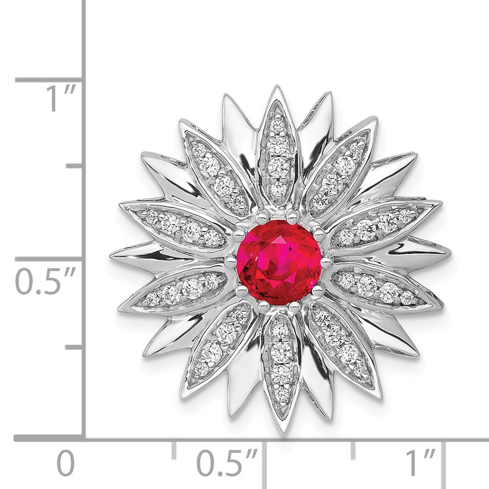 14k White Gold 3/8 carat Diamond and Ruby Flower Chain Slide - View 4