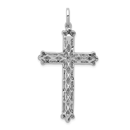 14k White Gold 1 carat Diamond Budded Cross Pendant