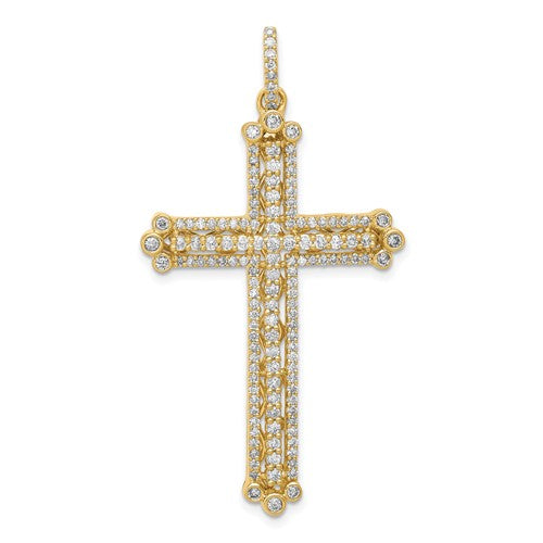 14k 1 carat Diamond Budded Cross Pendant