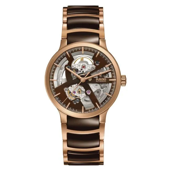 Rado Centrix Open Heart Automatic 39mm Black Dial Stainless Steel & Ceramic Watch – Contemporary Skeleton Design