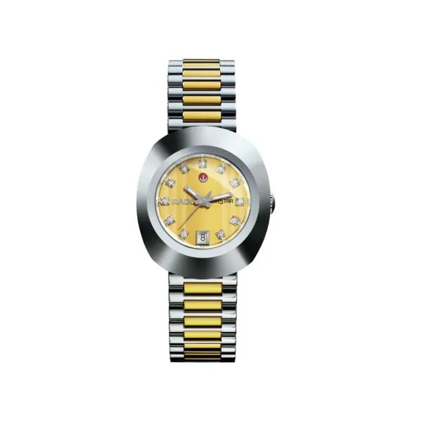 Rado DiaStar Original 35mm Champagne Dial Gold-Tone Stainless Steel Quartz Watch – Vintage Oval Design