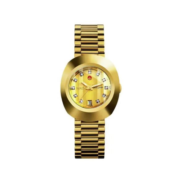 Rado DiaStar Original 35mm Green Dial Gold-Tone Stainless Steel Quartz Watch – Classic Oval Retro Style