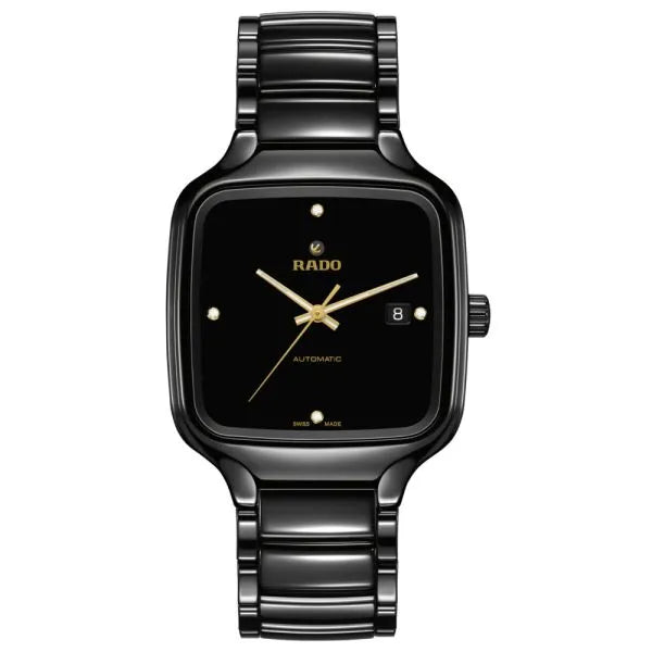Rado True Square Automatic Diamonds 38 mm Black High-Tech Ceramic Titanium Automatic Watch – Diamond-Accented Date Style