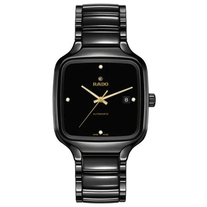 Rado True Square Automatic Diamonds 38 mm Black High-Tech Ceramic Titanium Automatic Watch – Diamond-Accented Date Style