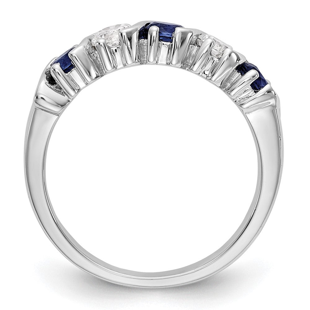 14k White Gold 3/8 carat Diamond and Blue Sapphire Complete Band - View 2
