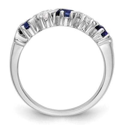 14k White Gold 3/8 carat Diamond and Blue Sapphire Complete Band - View 2