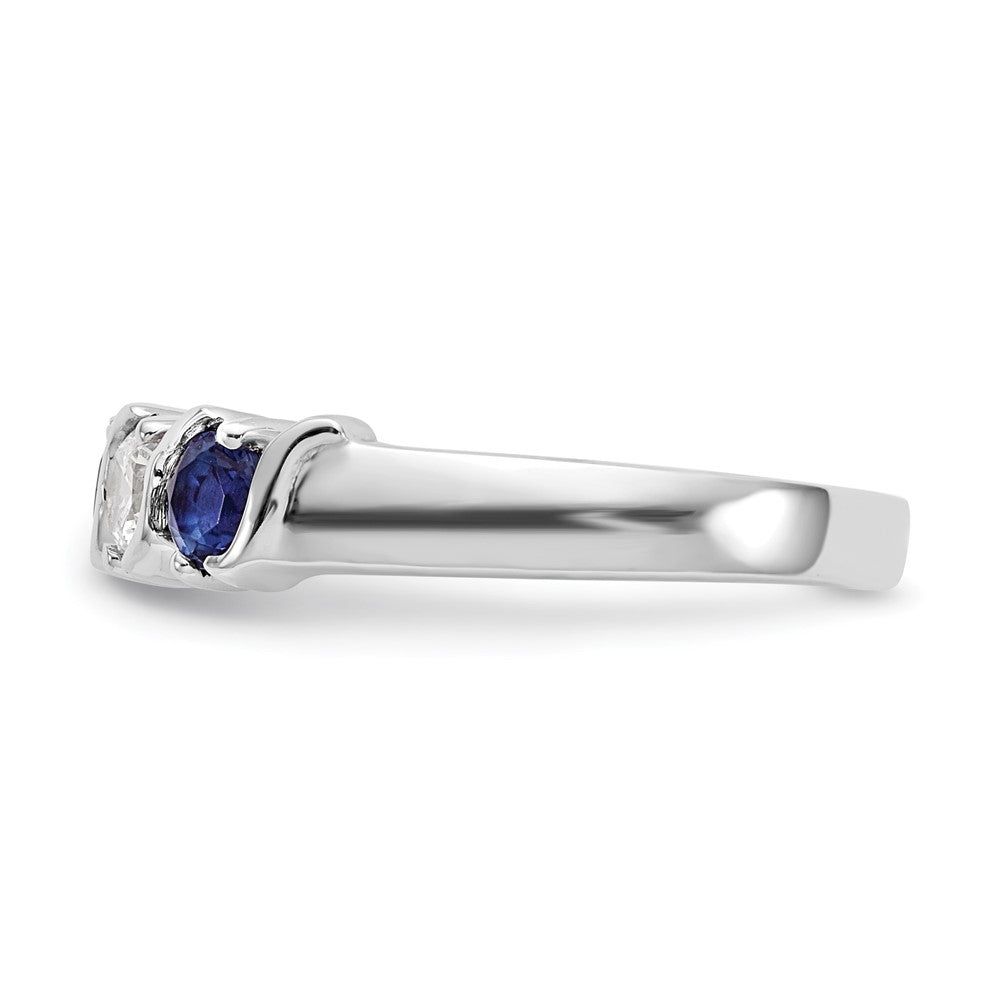 14k White Gold 3/8 carat Diamond and Blue Sapphire Complete Band - View 3