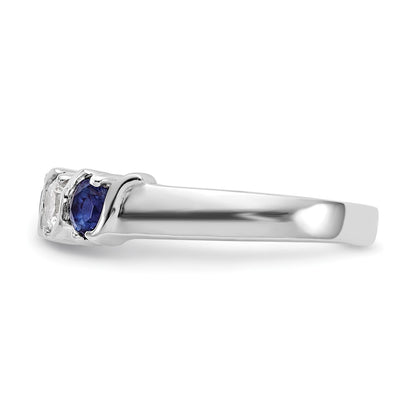 14k White Gold 3/8 carat Diamond and Blue Sapphire Complete Band - View 3