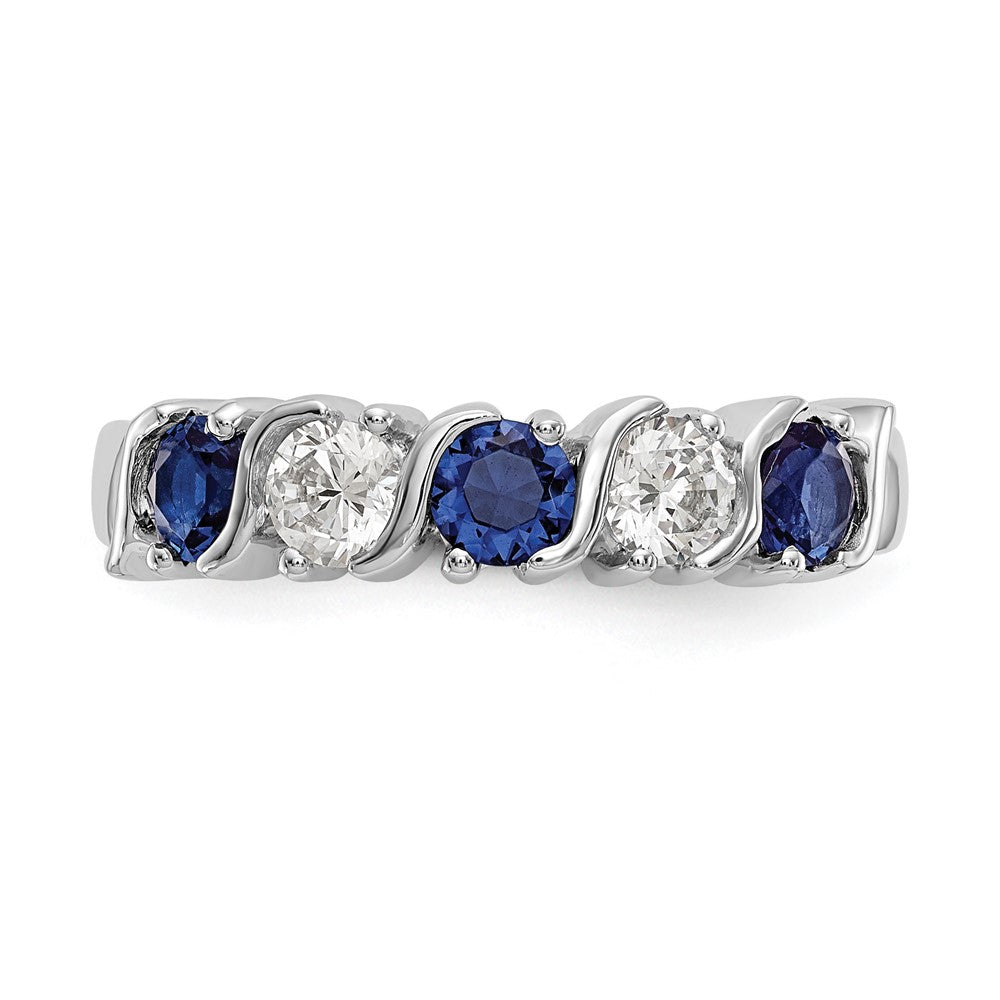 14k White Gold 3/8 carat Diamond and Blue Sapphire Complete Band - View 4