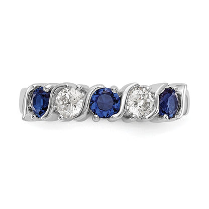 14k White Gold 3/8 carat Diamond and Blue Sapphire Complete Band - View 4