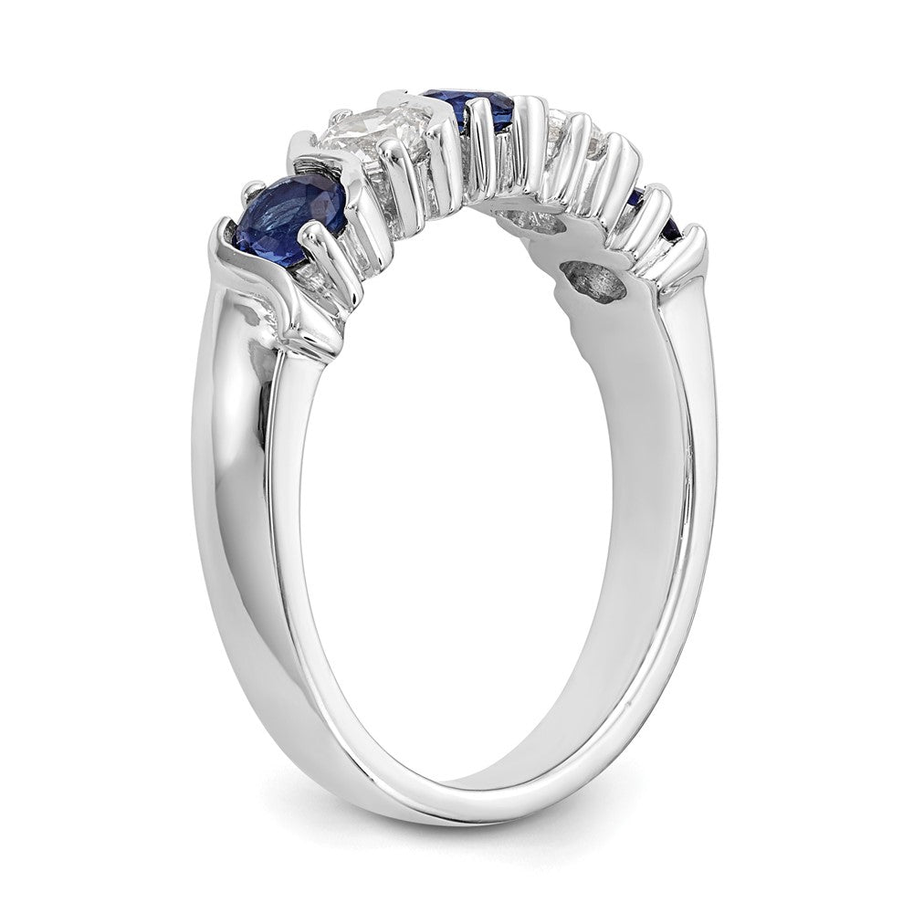 14k White Gold 3/8 carat Diamond and Blue Sapphire Complete Band - View 6