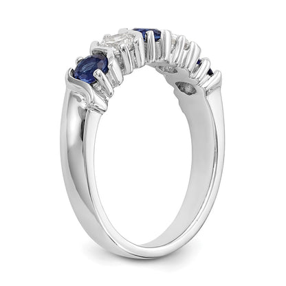 14k White Gold 3/8 carat Diamond and Blue Sapphire Complete Band - View 6