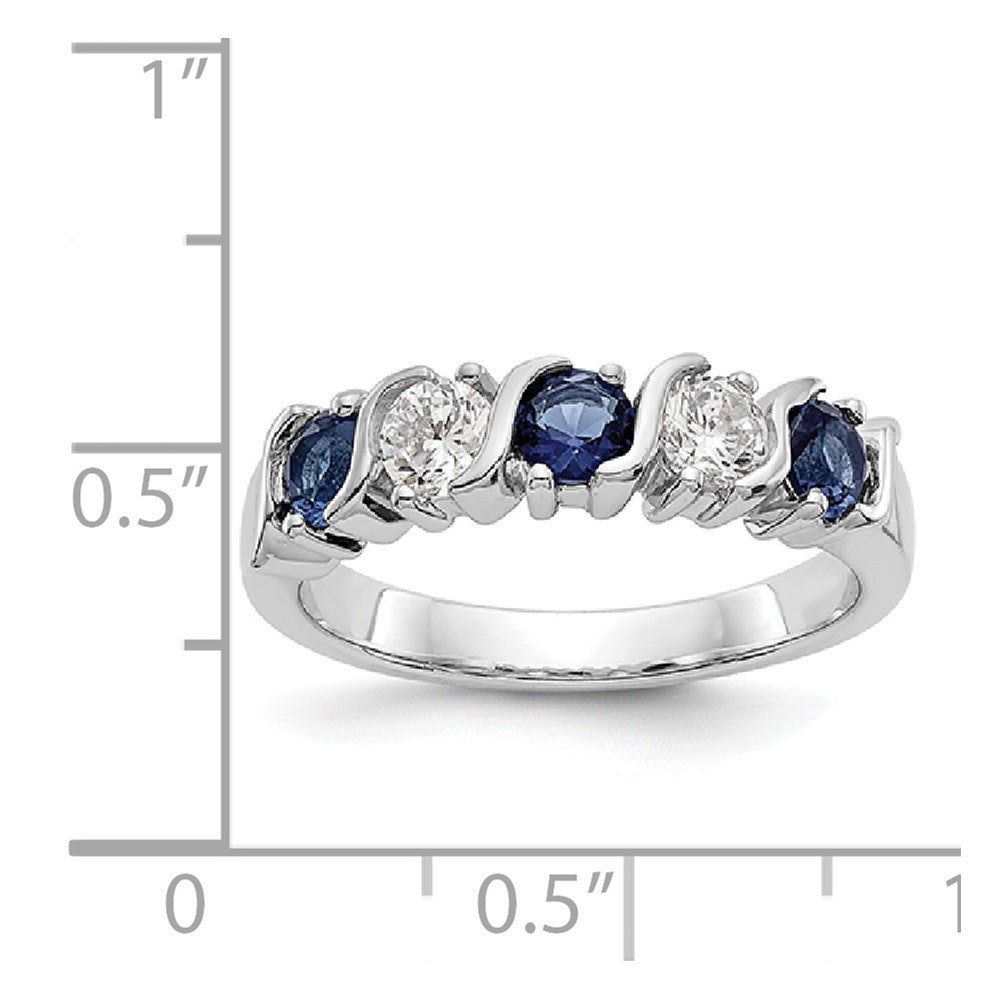 14k White Gold 3/8 carat Diamond and Blue Sapphire Complete Band - View 7
