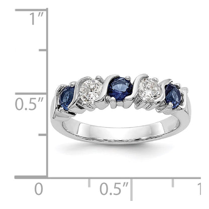 14k White Gold 3/8 carat Diamond and Blue Sapphire Complete Band - View 7