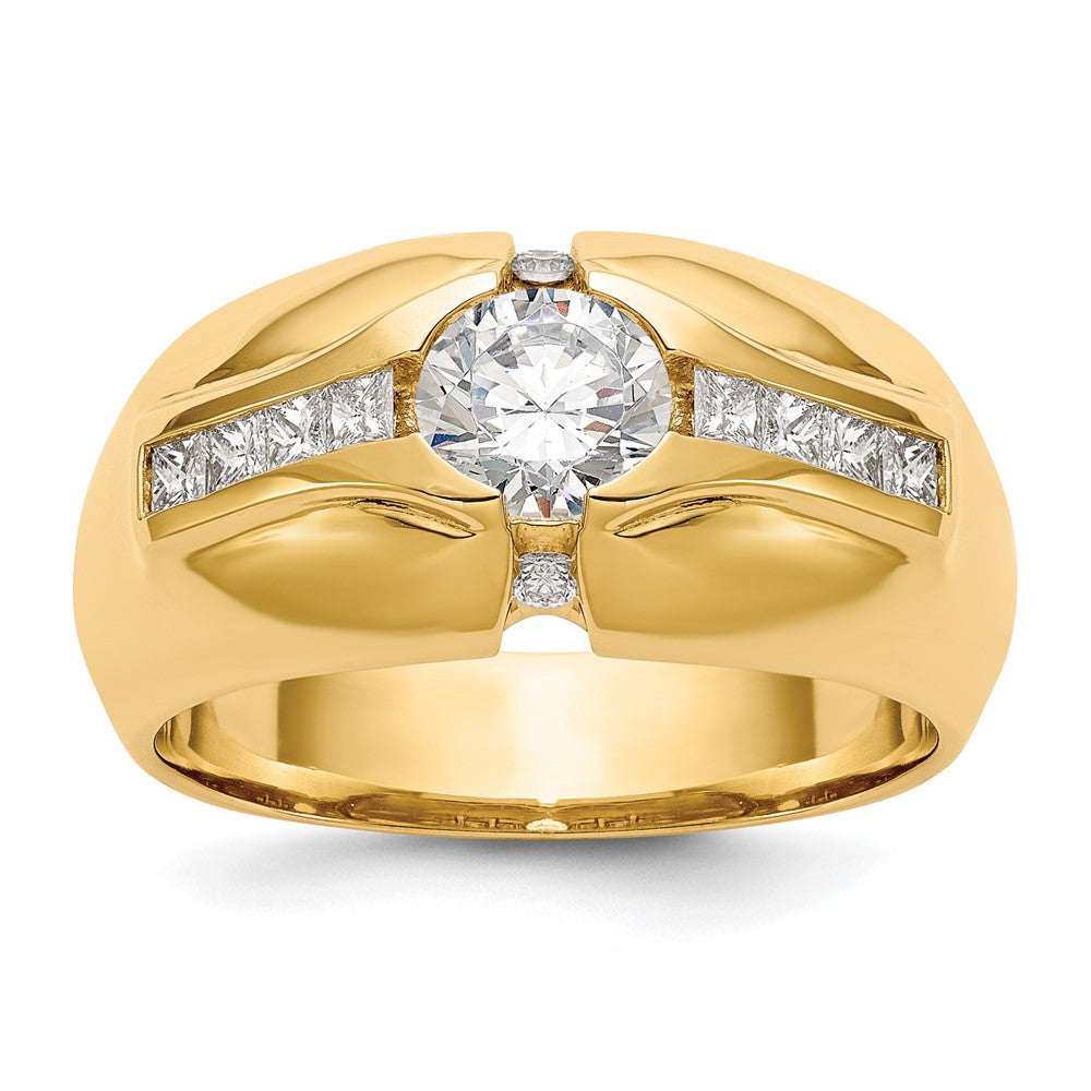 14K (Holds 3/4 carat (5.5mm) Round Center) 1/2 carat Diamond Men's Semi-Mount Ring - View 1