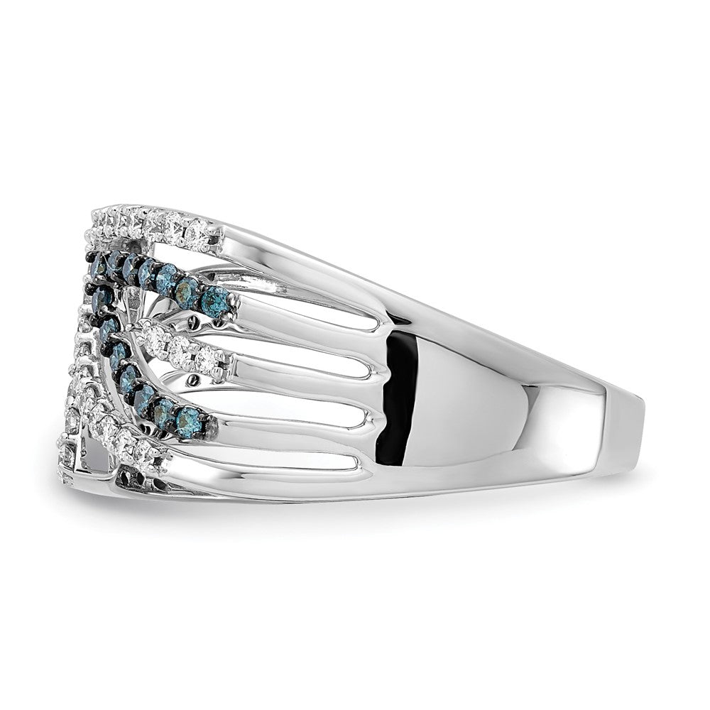 14k White Gold Fancy Diamond Ring with Blue and White Accents - Image 3