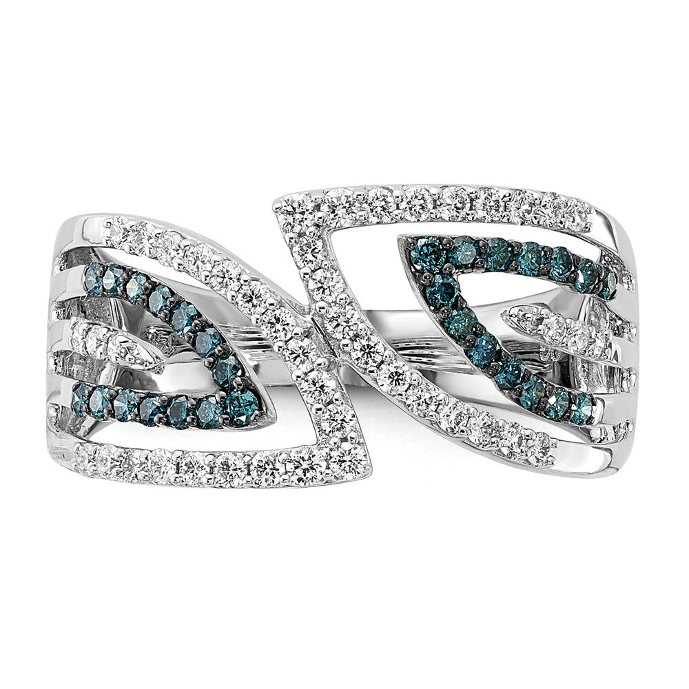 14k White Gold Fancy Diamond Ring with Blue and White Accents - Image 5