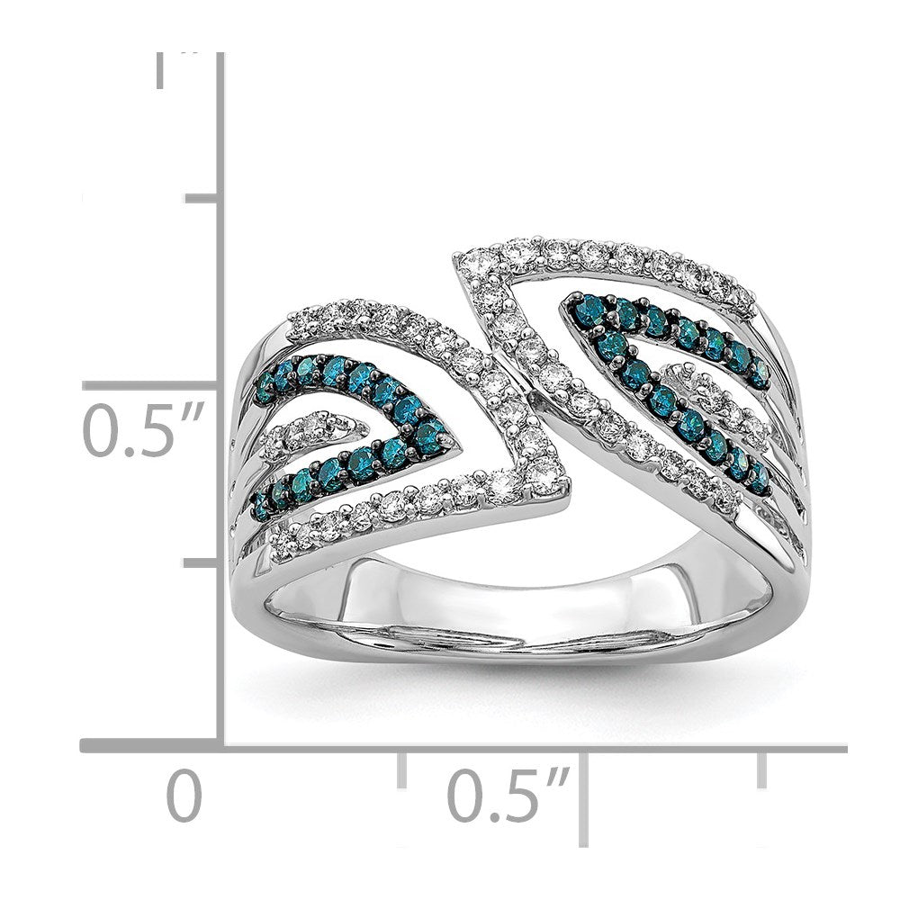 14k White Gold Fancy Diamond Ring with Blue and White Accents - Image 4