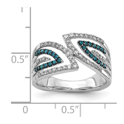 14k White Gold Fancy Diamond Ring with Blue and White Accents - Image 4