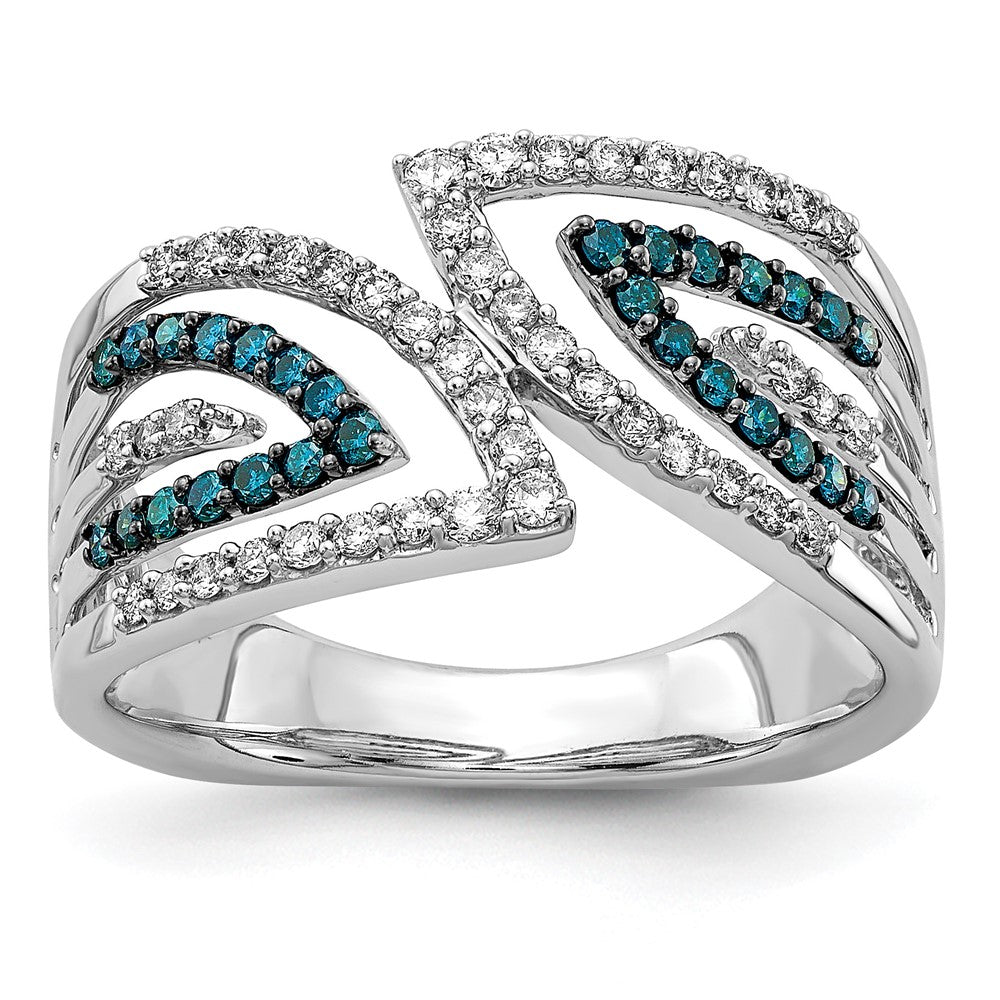 14k White Gold Fancy Diamond Ring with Blue and White Accents - Image 1