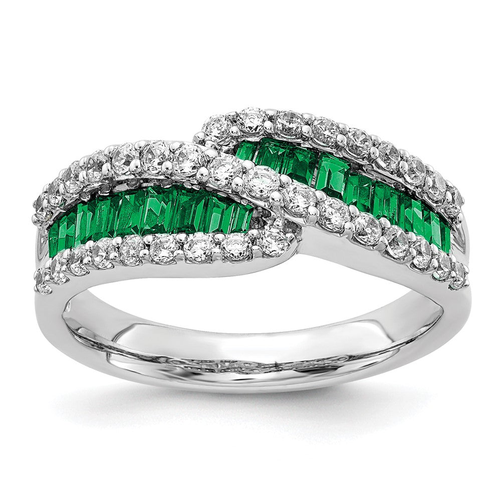 14k White Gold Emerald Diamond Ring - View 1