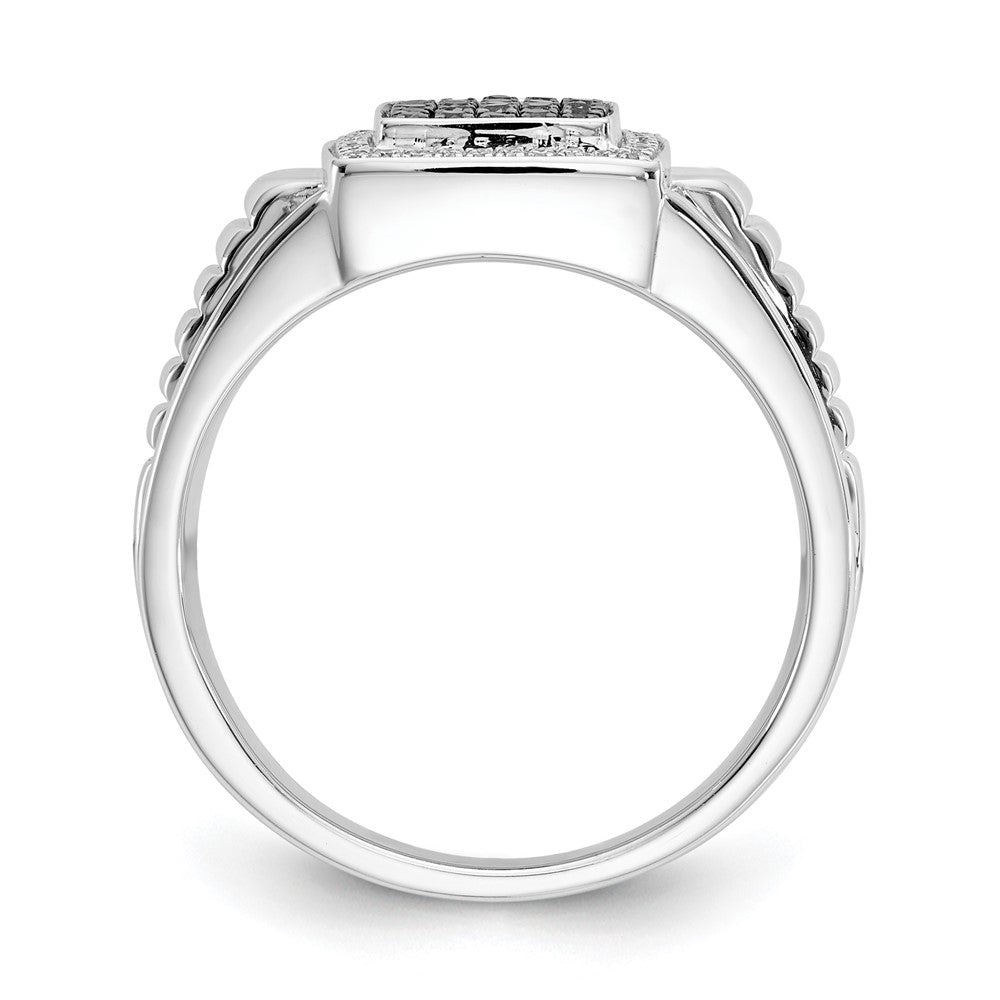 14k White Gold Black and White Diamond Mens Ring - View 2