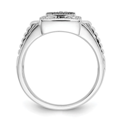 14k White Gold Black and White Diamond Men's Ring - Image 2