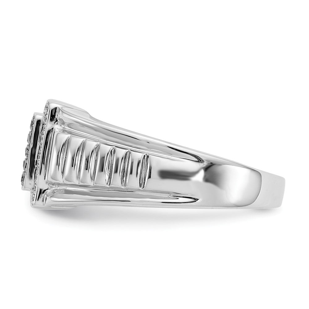 14k White Gold Black and White Diamond Mens Ring - View 3