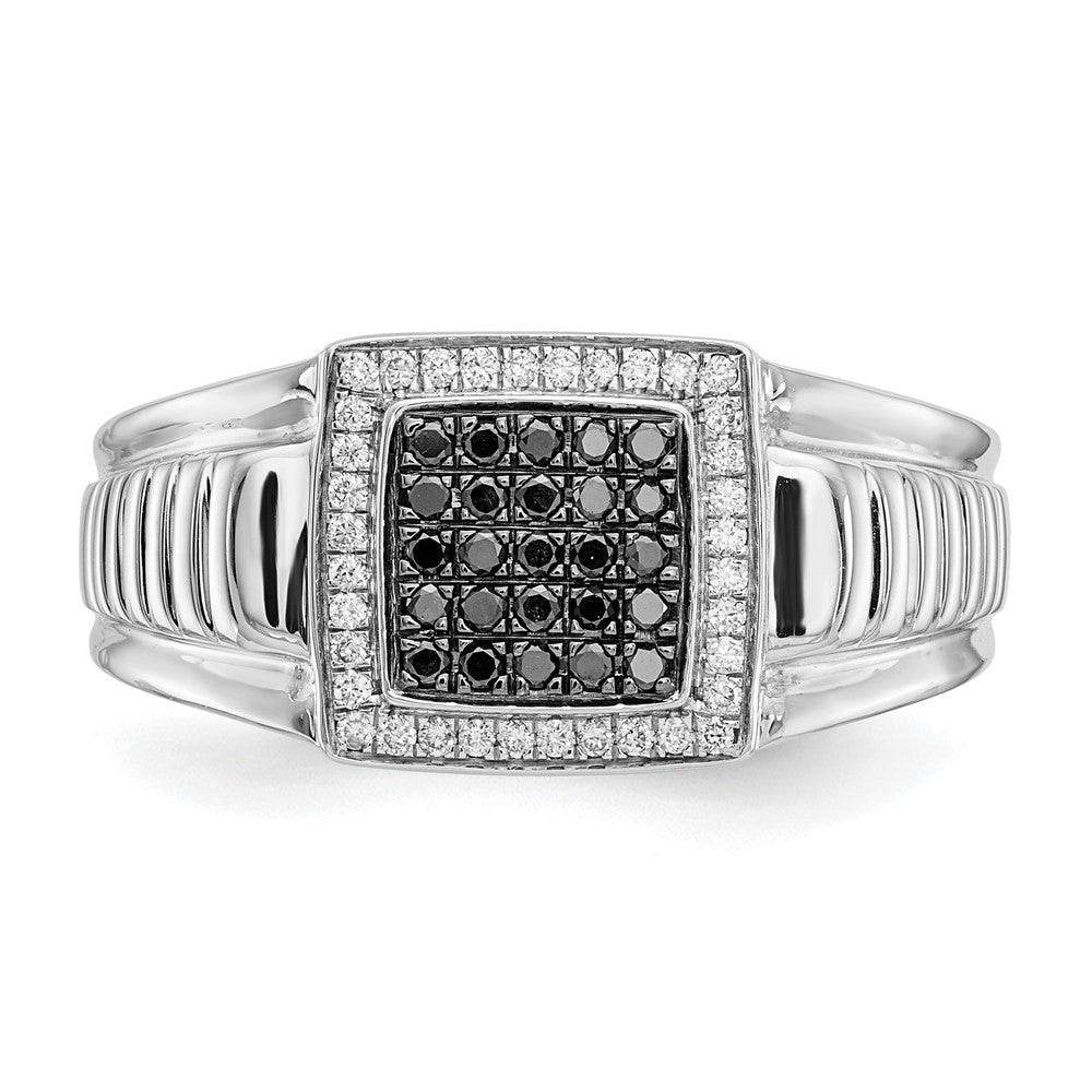 14k White Gold Black and White Diamond Men's Ring - Image 4