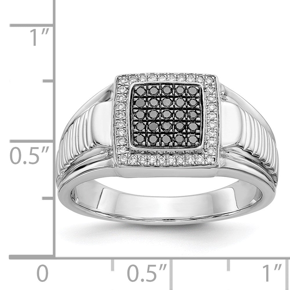 14k White Gold Black and White Diamond Mens Ring - View 5