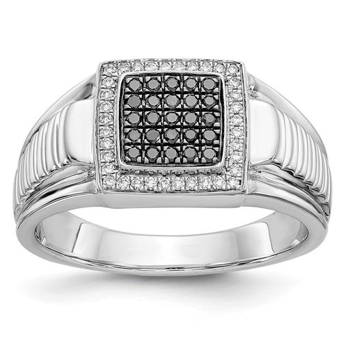 14k White Gold Black and White Diamond Mens Ring