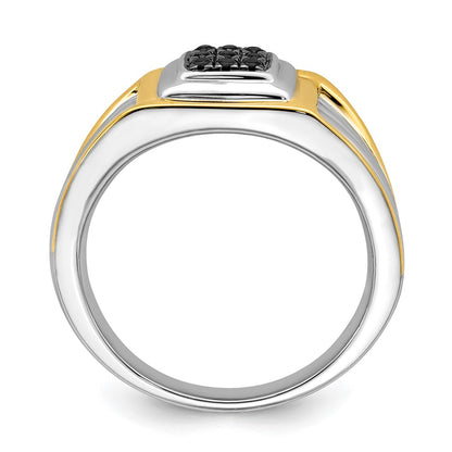14k Two-tone Black Diamond Mens Ring - View 2