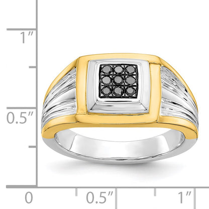 14k Two-tone Black Diamond Mens Ring - View 5