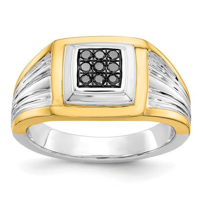 14k Two-tone Black Diamond Mens Ring - View 1