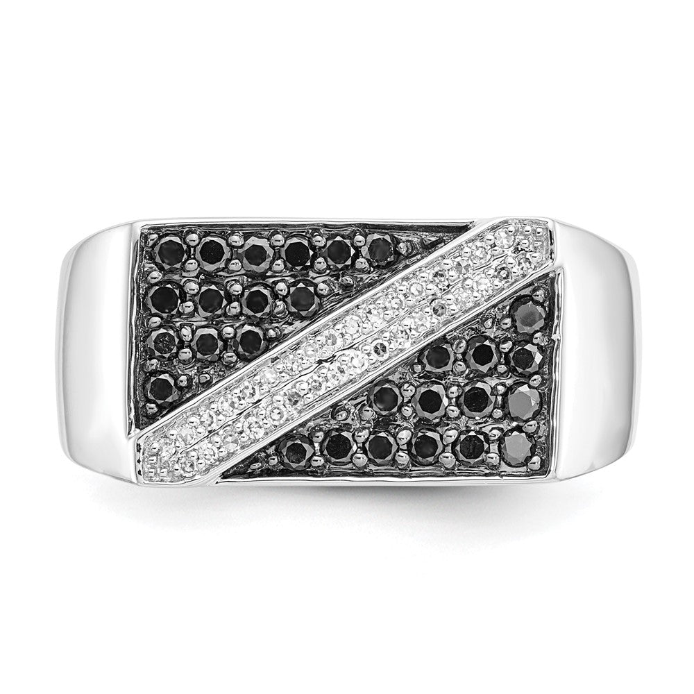 14k White Gold Black and White Diamond Mens Ring