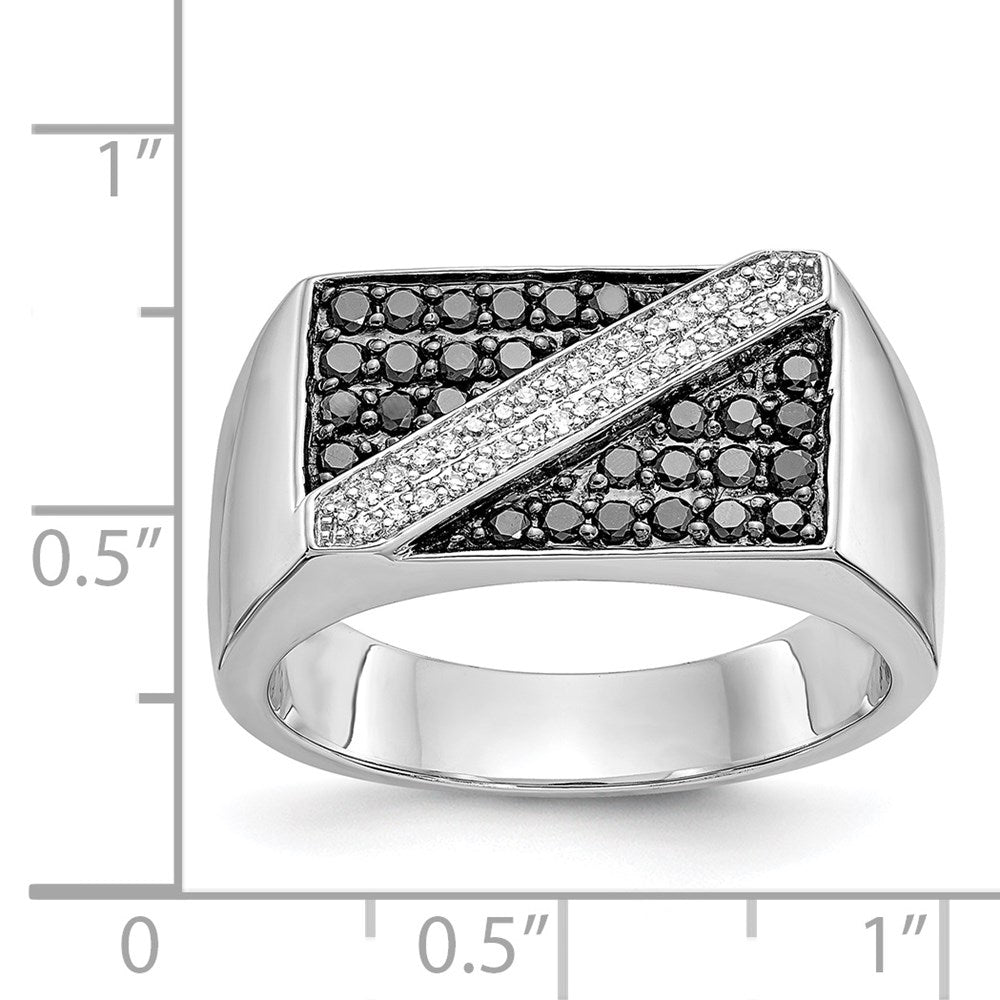 14k White Gold Men's Ring with Black and White Diamonds - Image 5