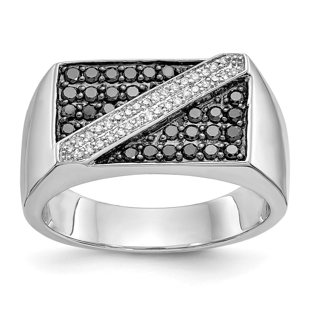 14k White Gold Men's Ring with Black and White Diamonds - Image 1