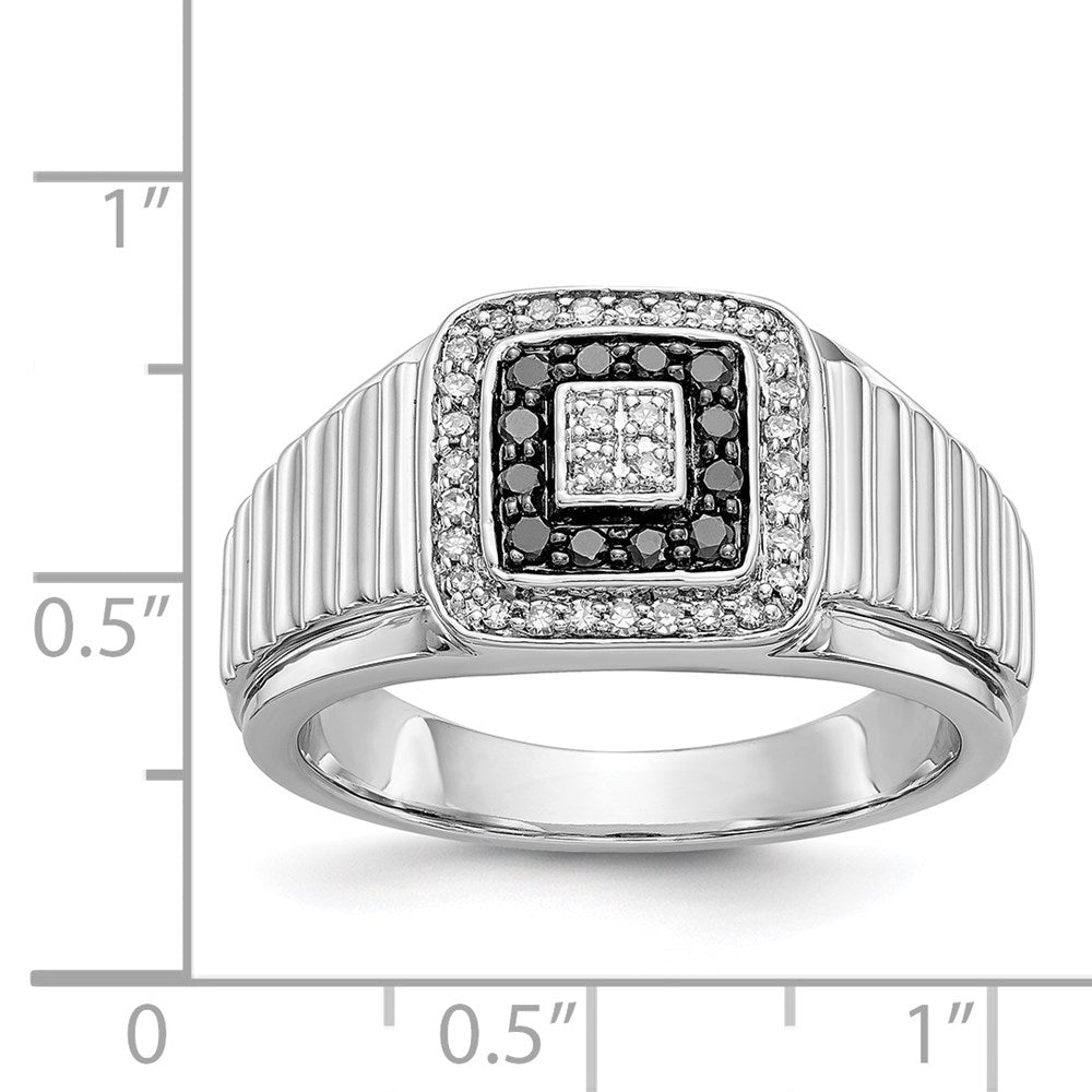 14k White Gold Men's Ring with Black and White Diamonds - Image 5