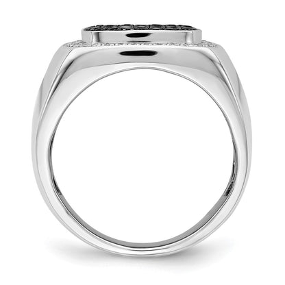 14k White Gold Black and White Diamond Mens Ring - View 2