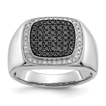 14k White Gold Black and White Diamond Mens Ring - View 1