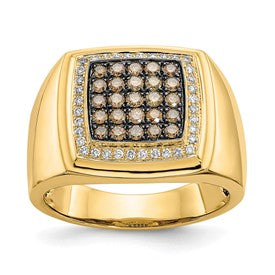 14k Champagne and White Diamond Mens Ring
