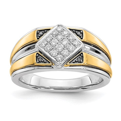 14k Two-tone Black and White Diamond Mens Ring