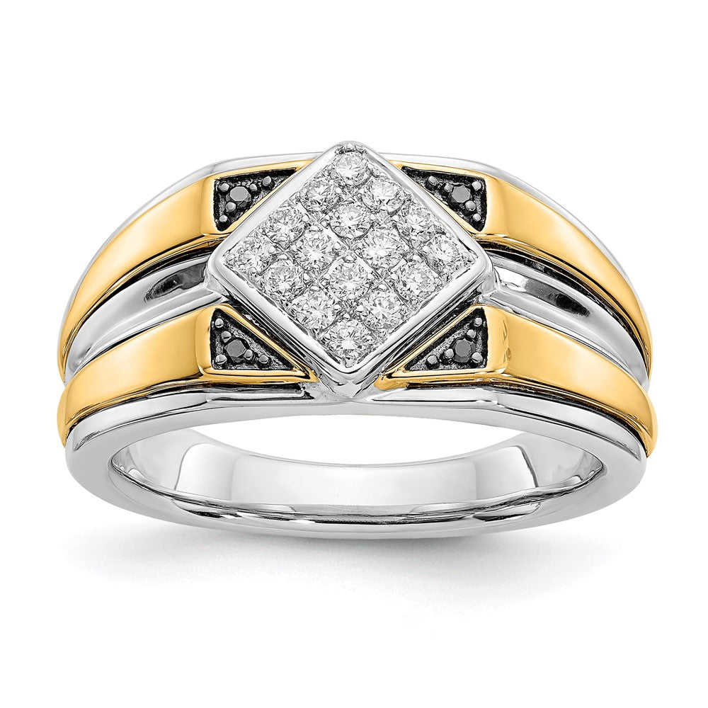 14k Two-tone Black and White Diamond Mens Ring